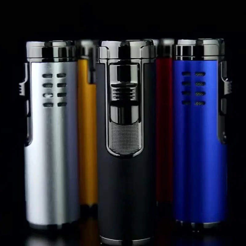 

New Baicheng column-shaped metal inflatable four straight cigar lighter boutique red fire multi-function cigarette lighter gift