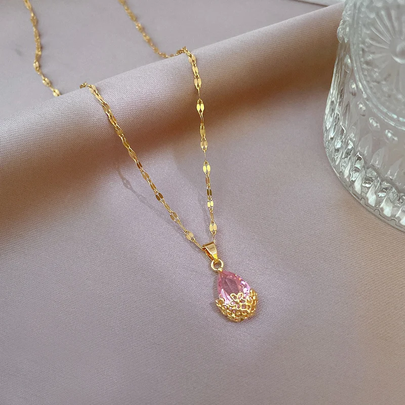 

New Fashion Women Water Drop Crystal Zircon Pendant Necklace Is Suitable for Personalized Women Stainless Steel Necklace Jewelry