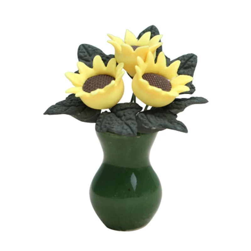 

1/12 Doll House Miniature Sunflower Simulation Plant Ceramic Vase+Flower Model For Mini Decoration Dollhouse Accessories