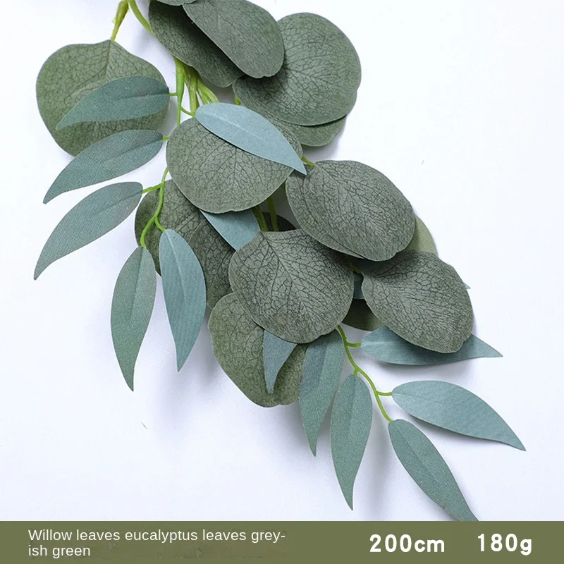 

Hot artificial green eucalyptus willow leaf garland vine wedding green leaf home birthday party table wall green leaf decoration