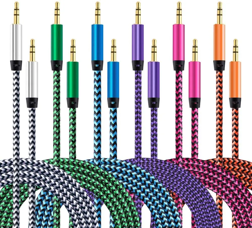 

5Pack 3.5mm Auxiliary Audio Cable Braided Stereo AUX Headphone Cable For Car iPhone iPad Samsung Galaxy HTC LG Google Tablet