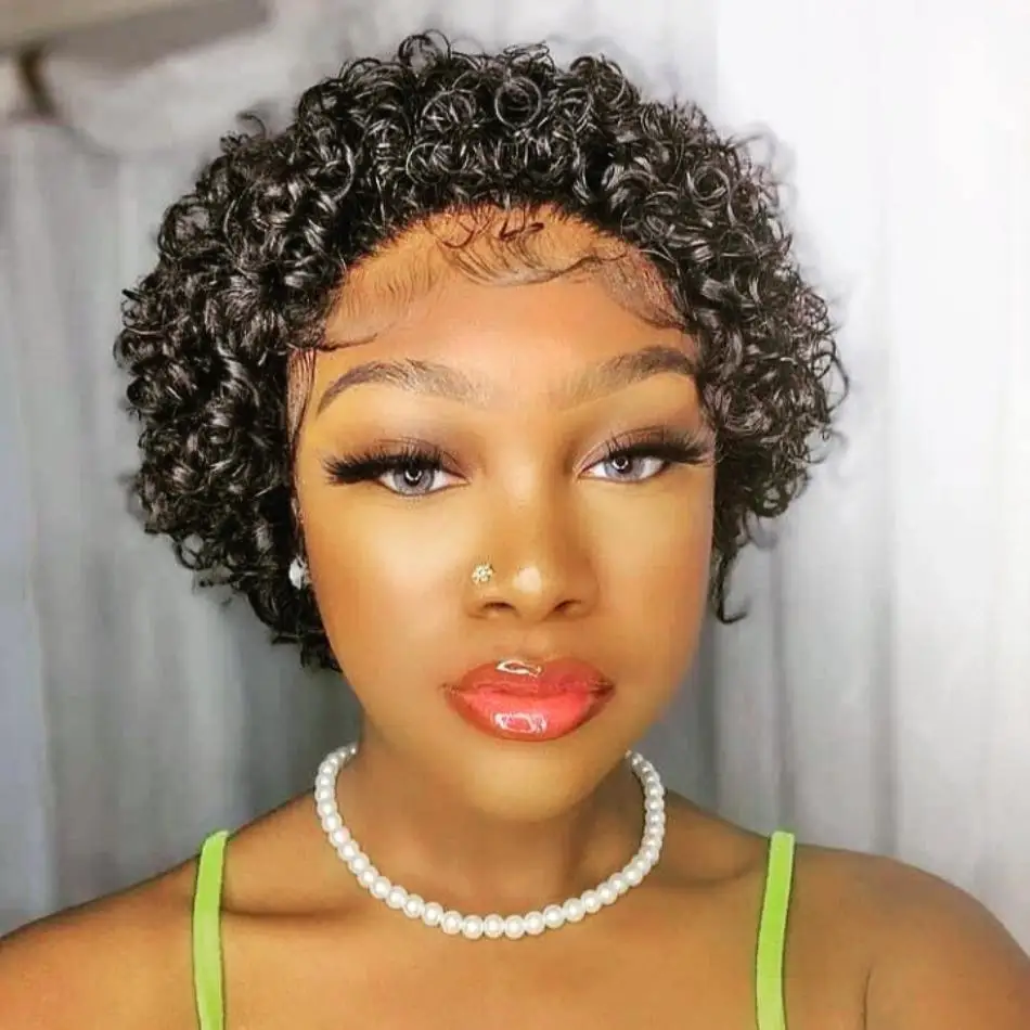 

Short Curly 13x1 Pixie Cut Lace Part Wig Short Bob Wig Glueless Cheap Human Hair Wig Pre Plucked Hairline Wigs For Black Women