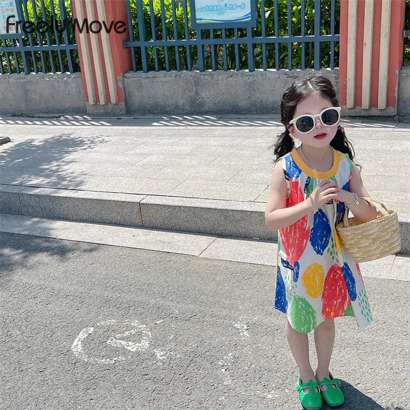 

2023 Summer Girls Dress Sweet Princess Dresses Sleeveless Print Costumes Kids Vestidos Children Dress 2-7T Clothing