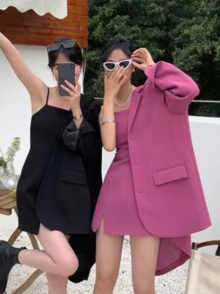 Повседневный блейзер женский свободный модный элегантный милый комплект без