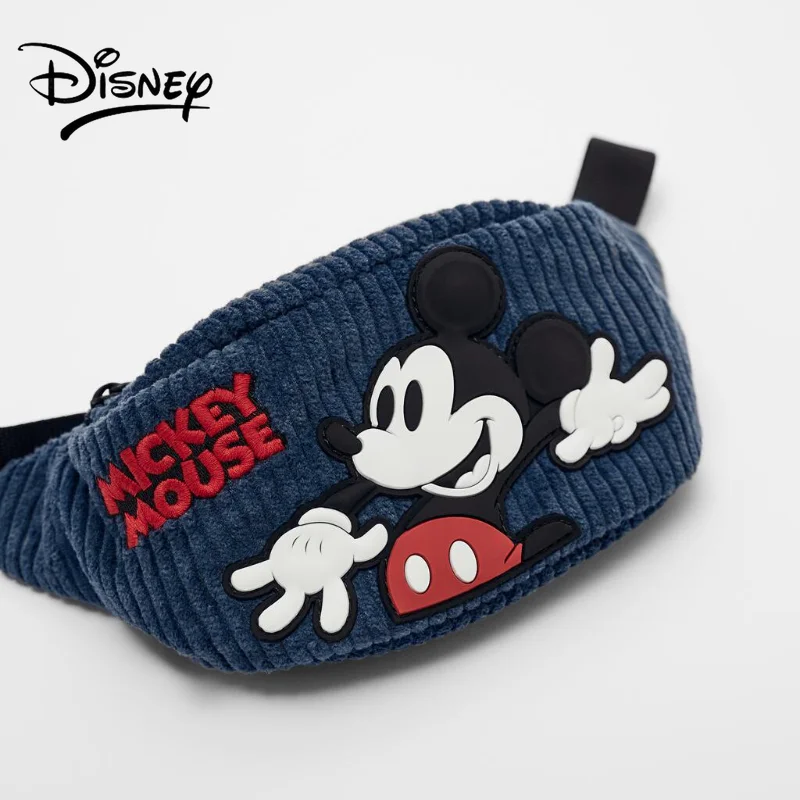 Disney Fanny Pack Blue Mickey Mouse Embroidered Plastic Avatar Corduroy Fabric for Children