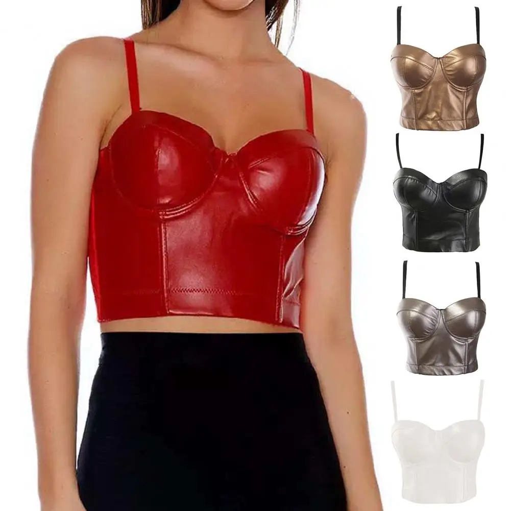 

Сексуальный женский корсет, топ с регулируемыми бретельками, многобортный, однотонный, пуш-ап, из искусственной кожи, на бретельках, бюстгал...