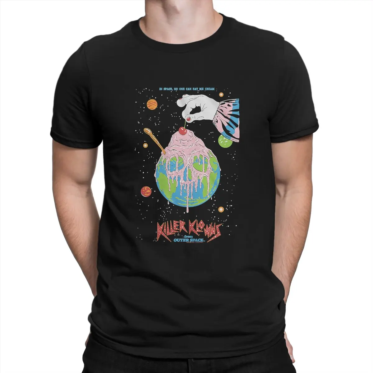 

Men's T-Shirt Ice Cream Vintage Pure Cotton Tee Shirt Short Sleeve Killer Klowns from Outer Space horror Film T Shirts