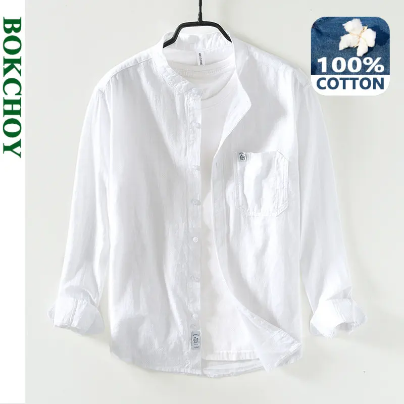 

2023 Spring Summer New 100% Cotton Casual Shirt for Men Clothing Comfortable Slim Streetwear B1286