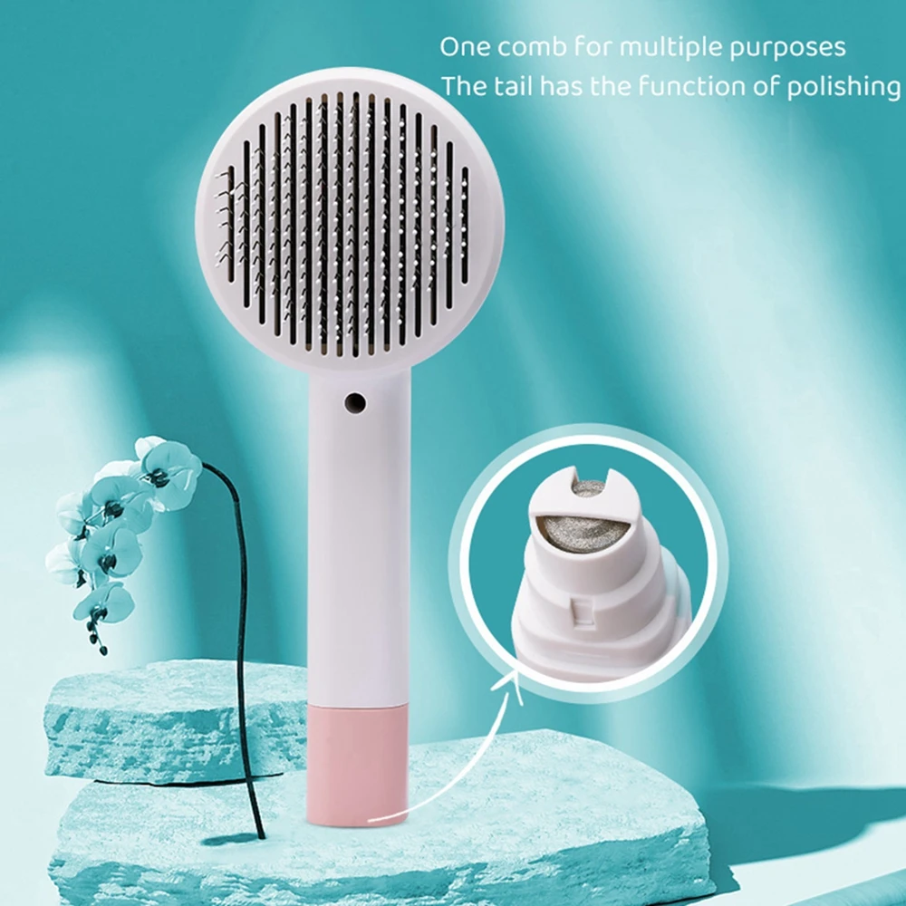 

2 In 1 Design Cat Brush Pet Massage-Self Cleaning Pet Nail Grinder USB Charging Cat Grooming Brush Self Cleaning Slicker Brushes