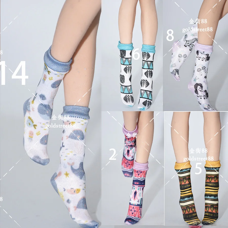 

Масштаб 1/6, женские носки из вискозы для кукол, в этическом стиле, носки средней длины с принтом для 12-дюймовых экшн-фигурок