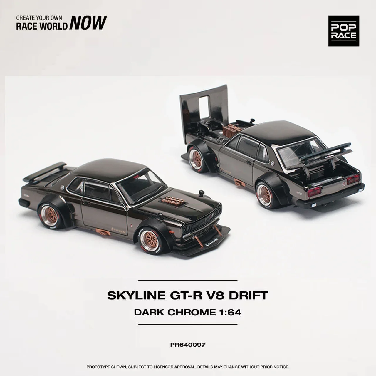 Фит 1:64 POP Race Skyline GTR KPGC10 Hakosuka V8 Drift Dark Chrome коллекционные литые модели коллекционных