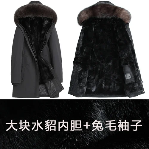 

Genuine Shearling Winter Jacket Men Clothing Hooded Parka Real Mink Coat 100% Rabbit Fur Sleeves Jackets Ropa LXR809