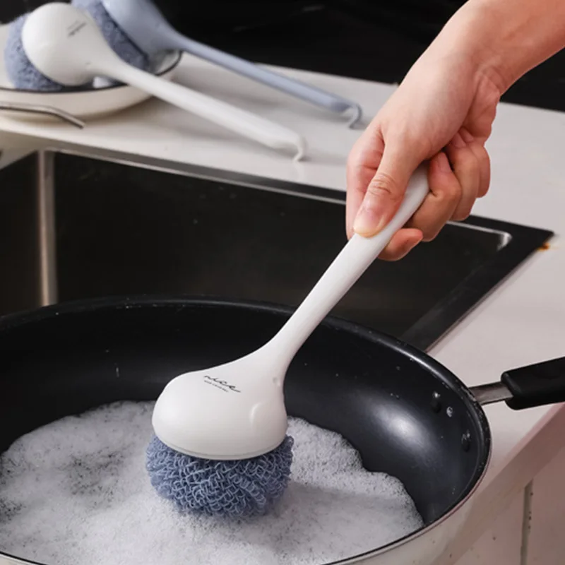 

New Polyester Wire Cleaning Brushes Gentle To Hands Replaceable Cleaning Ball Long/short Handle Kitchen Cleaning Tools