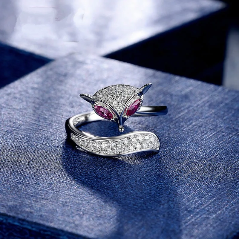 

Fox Vintage Wedding 925 Silver Rings For Women Engagement Fashion Unique Design Rings Crystal Luxury Aesthetic Luxurious Jewelry