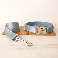personalized dog collar custom pet collar free engraving id name tag pet accessory shiny light blue puppy collar leash set