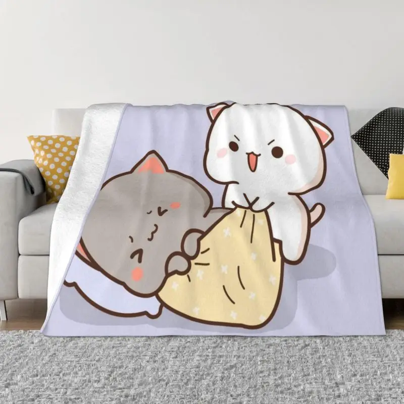 

Peach And Goma Mochi Cat Wake Up Blanket Soft Fleece Spring Warm Flannel Throw Blankets for Sofa Outdoor Bed Bedspread