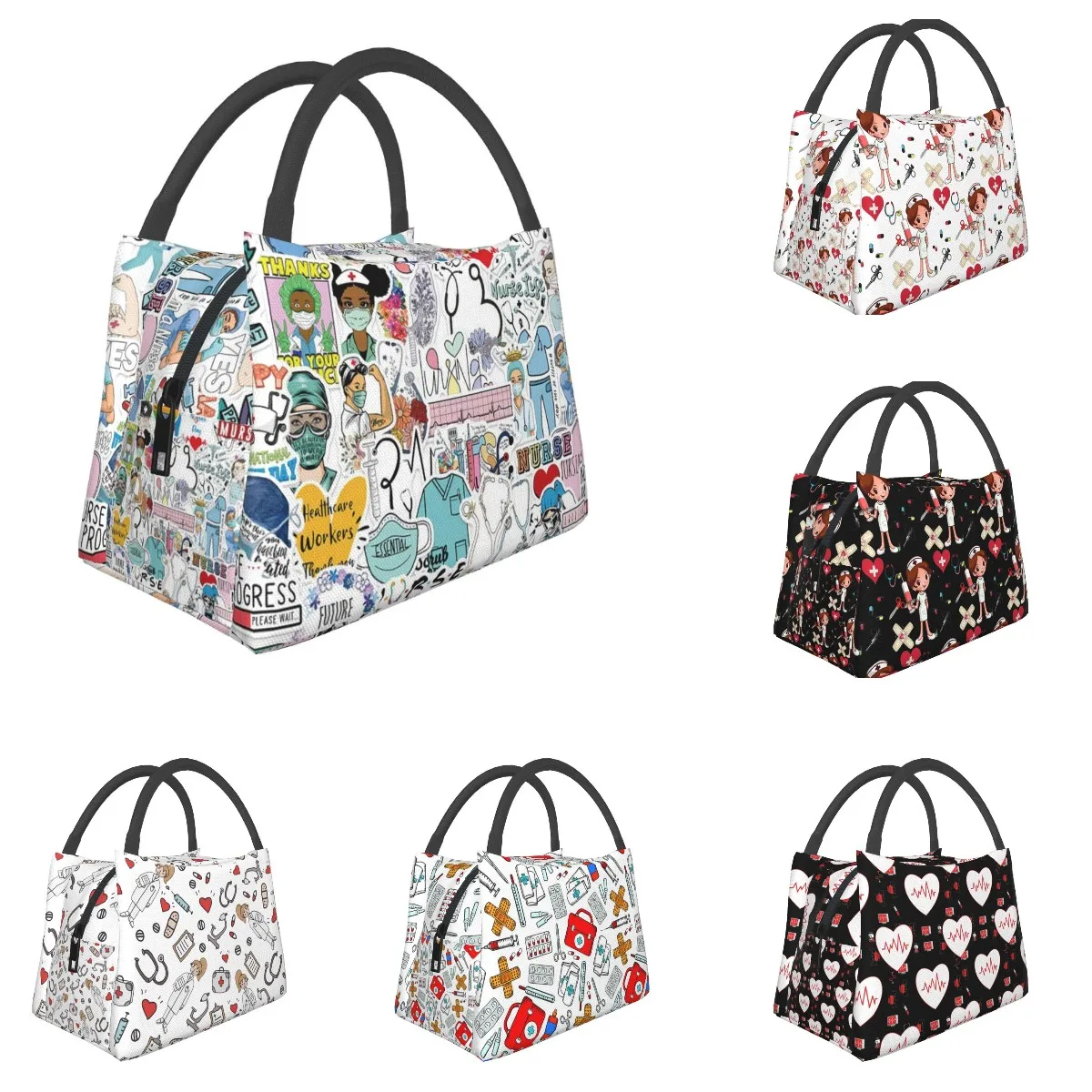 

Doctors Nurse Print Thermal Lunch Bag Women Portable Insulated Cooler Bag Picnic Office Reusable Packed Lunch Box Bags