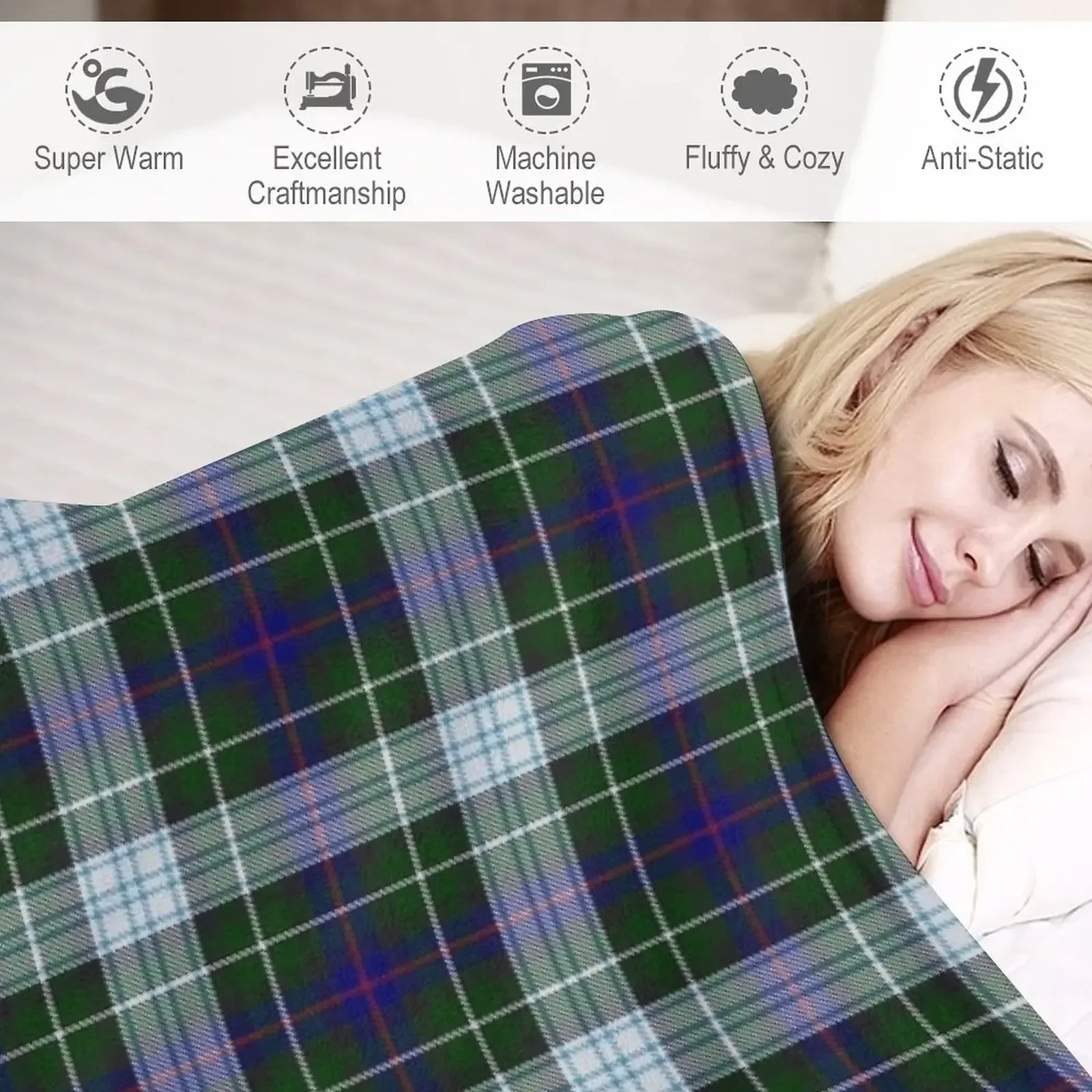 Одеяло в клетку Clan Mackenzie большое мягкое плюшевое одеяло