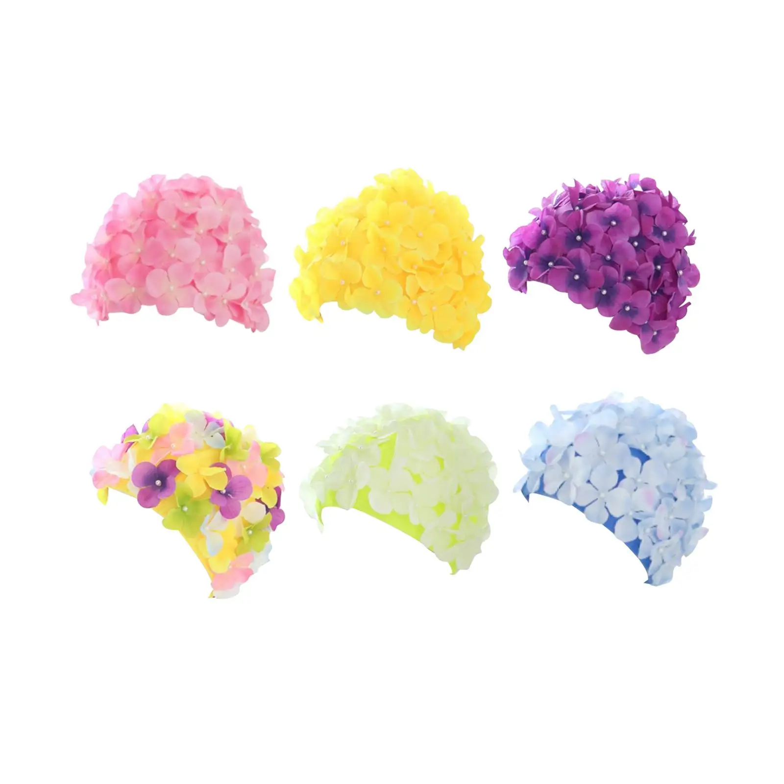

Flower Swim Cap Bathing Caps Silicone Girls Ear Hair Protection Swimming Caps