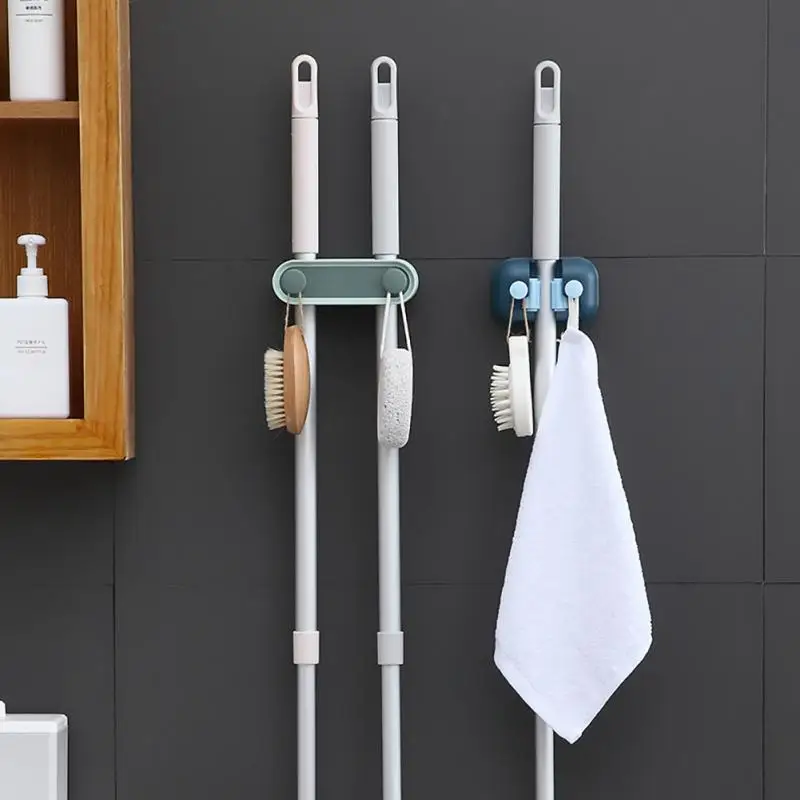 

Free Punch Broom Holder Mops Rack Brooms Clip Mop Clip Space Saving Mop Holder Bathroom Accessories Double Card Slot Design