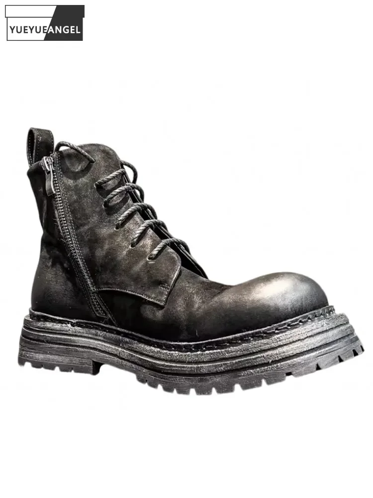 Мужская рабочая защитная обувь ручной работы с высоким берцем из конской кожи