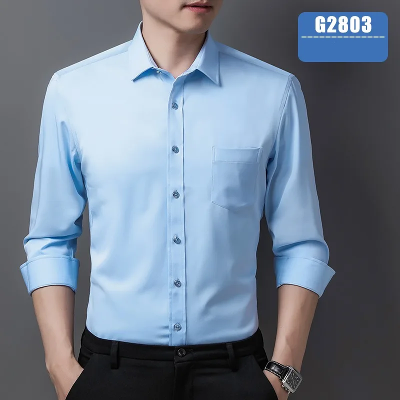 

Spring Summer New Vintage Shirt Men Long Sleeve Korean Fit Non Iron Wrinkle Resistant Business Solid Color Fashion Lapel Tops
