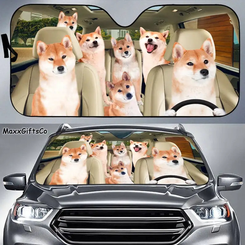 

Shiba Inu Car Sun Shade, Shiba Inu Windshield, Dogs Family Sunshade, Dogs Car Accessories, Car Decoration, Gift For Dad, Mom