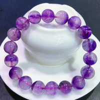 11mm natural purple super seven 7 bracelet crystal purple rare colorful rutilated quartz clear round beads men women aaaaaa