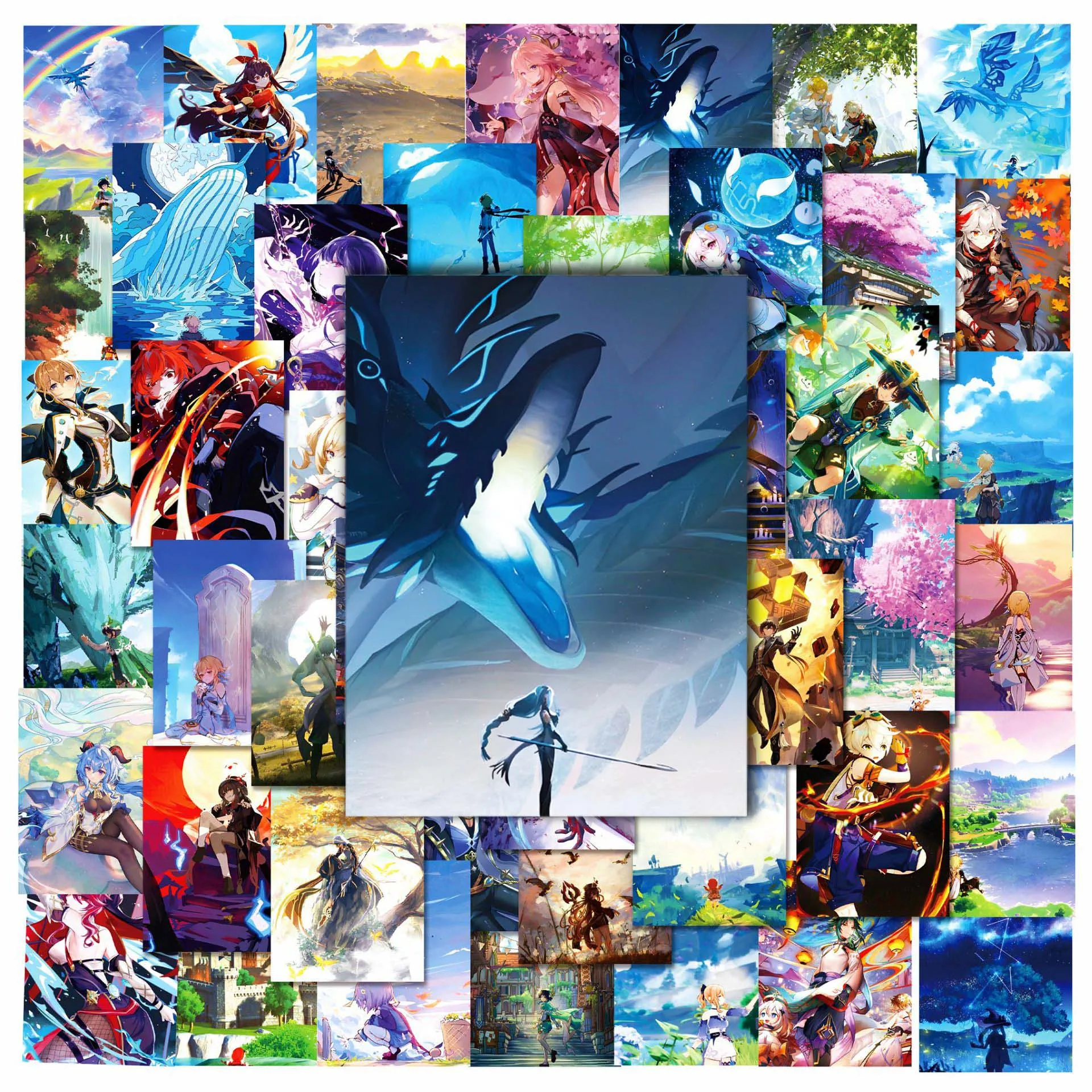 

10/50pcs Game Two-Dimensional Genshin Impact Square DIY Graffiti Stickers Pack Laptop Scrapbooking Notebook Decoration Decals