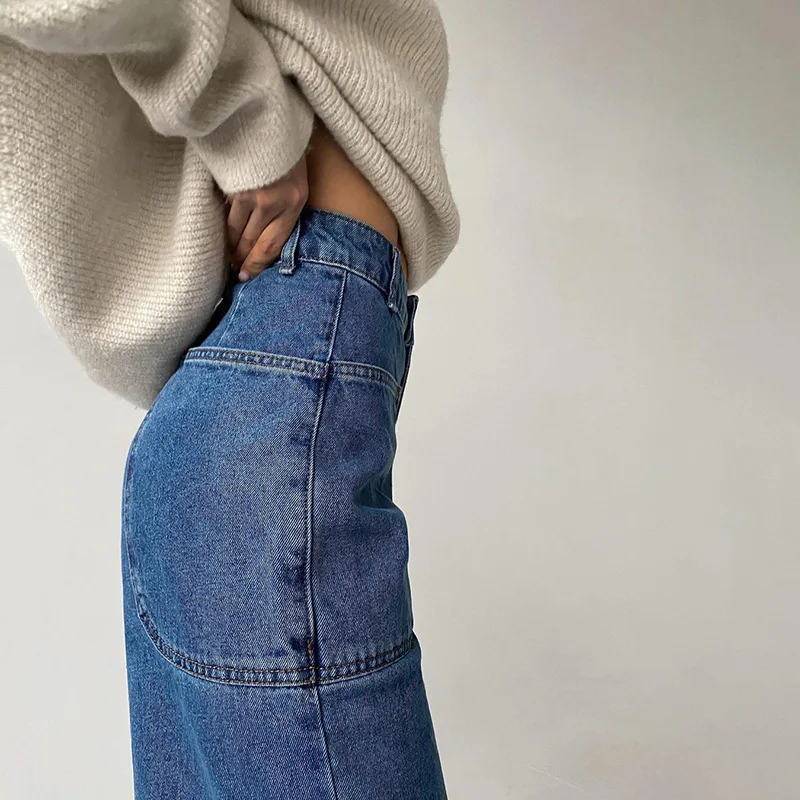 2021 new Y2K women's high waist jeans pocket design loose bag hip wide leg denim trousers Harajuku retro fashion street clothing