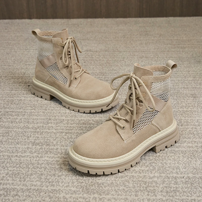 AIYUQI Mesh Boots Women 2023 New Summer Cool Boots Women British Style Casual Genuine Leather Women Short Boots