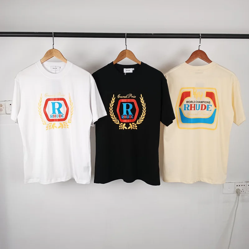 

Loose Best Quality RHUDE Short Sleeve Men Women Casual Couple Hip Hop Summer Streetwear Spring Cotton T Shirt