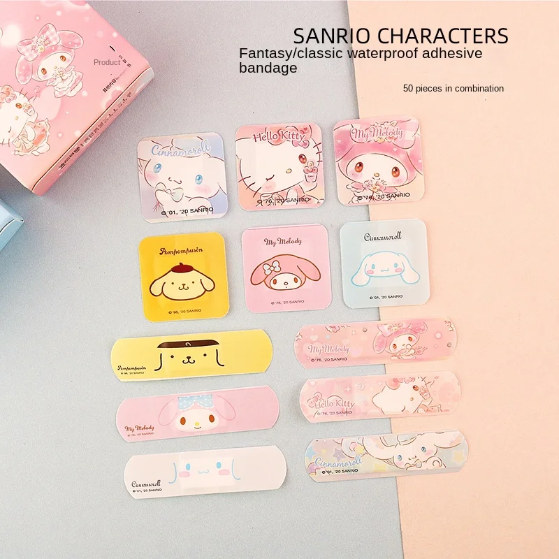 

Kawaii Sanrios Cartoon Cinnamoroll Cute Dream Waterproof Band-Aid Cute Cute Yugui Dog Band-Aid 50 Pack Kuromi My Melody Band-Aid