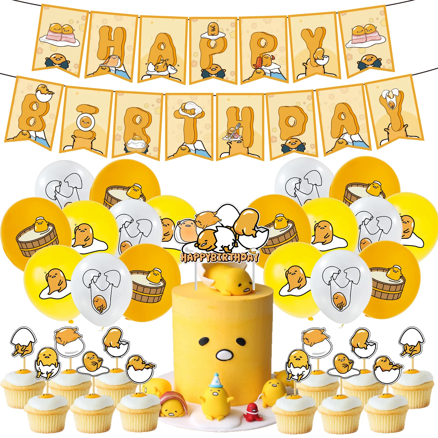

Cartoon Theme Gudetama Birthday Party Supplies Paper Banner Latex Balloons Cute Egg Lazy Birthday Party Favors For Kids Adults