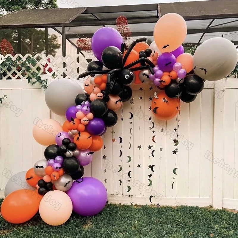 

165Pcs Halloween Balloons Garland Kit Black Orange Balloon Arch DIY Spider Halloween Decorations For Home Outside Party Backdrop