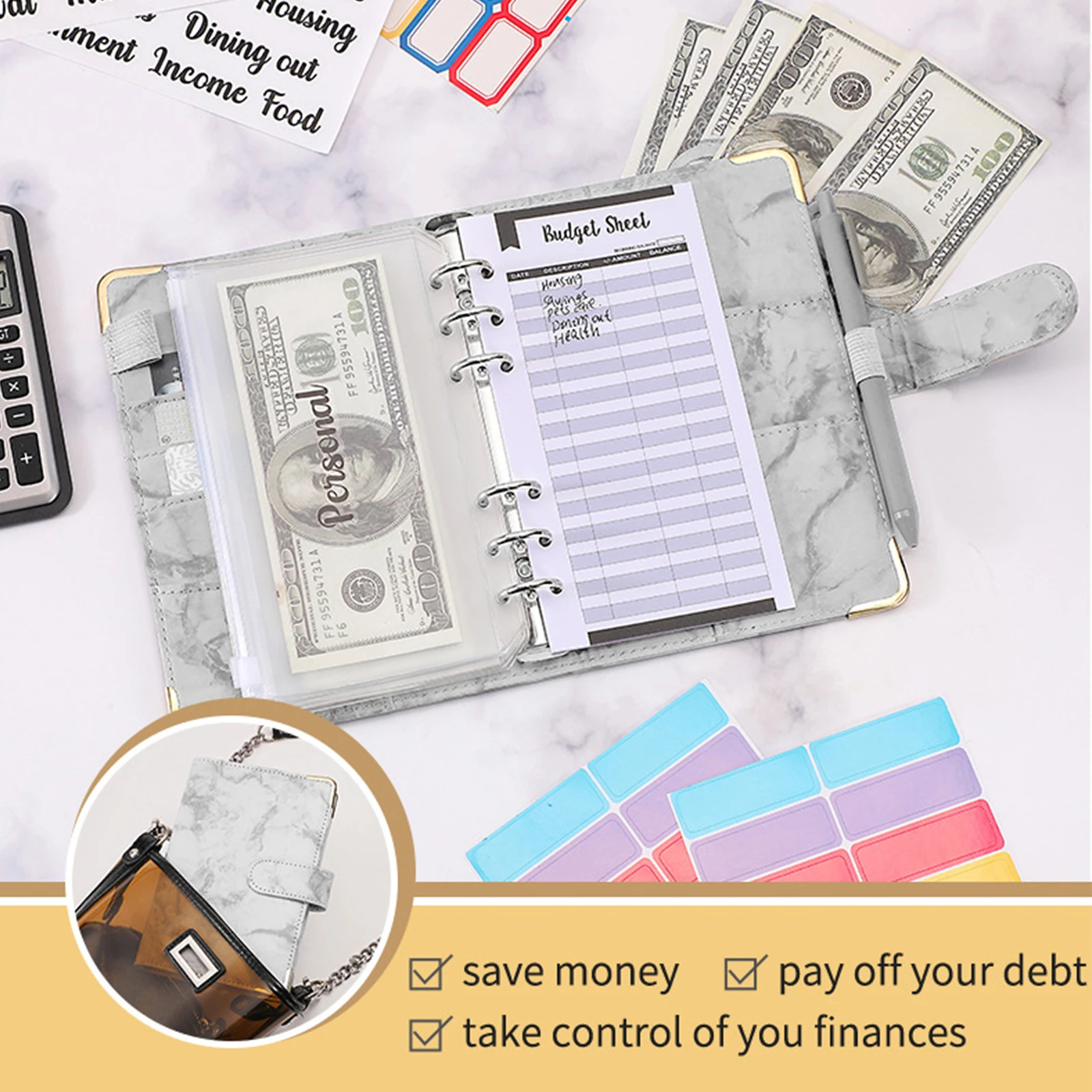 

5 цветов A6 бюджетная папка с мраморным узором из искусственной кожи Обложка для блокнота конверты этикетки наклейки используется как орган...