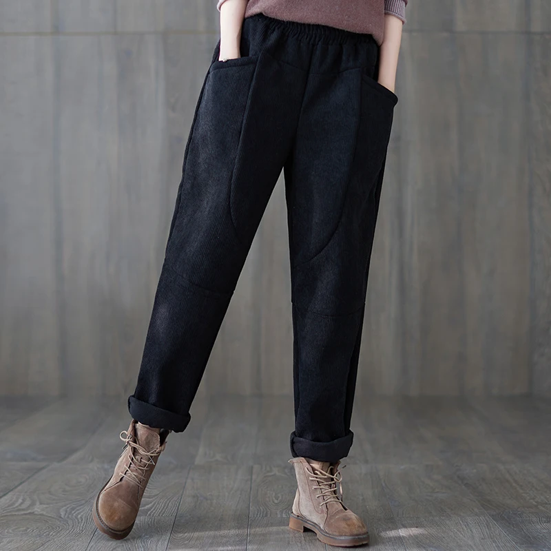 2022 New Arrival Autumn Winter Women Thickening Warmth Cotton Ankle-length Pants Casual Loose Elastic Waist Harem Pants V934