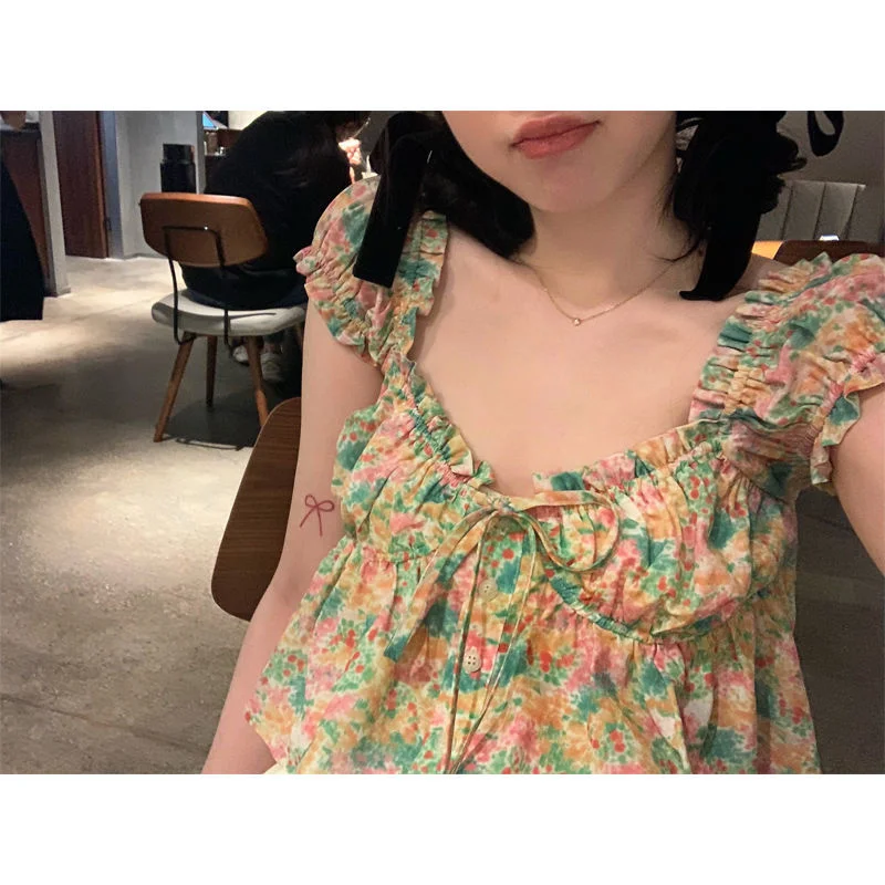 

Женский короткий топ с открытыми плечами, с цветочным принтом