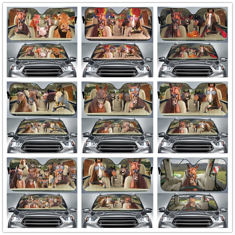 

DRIVING HORSE Auto Windshield Sun Shade Funny Animal Personalized Foldable Sun Visor Protector Sunshade for Car Truck SUV