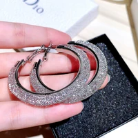 fashion big geometric crystal hoop earrings for women shiny rhinestones circle earrings statement party wedding jewelry gifts