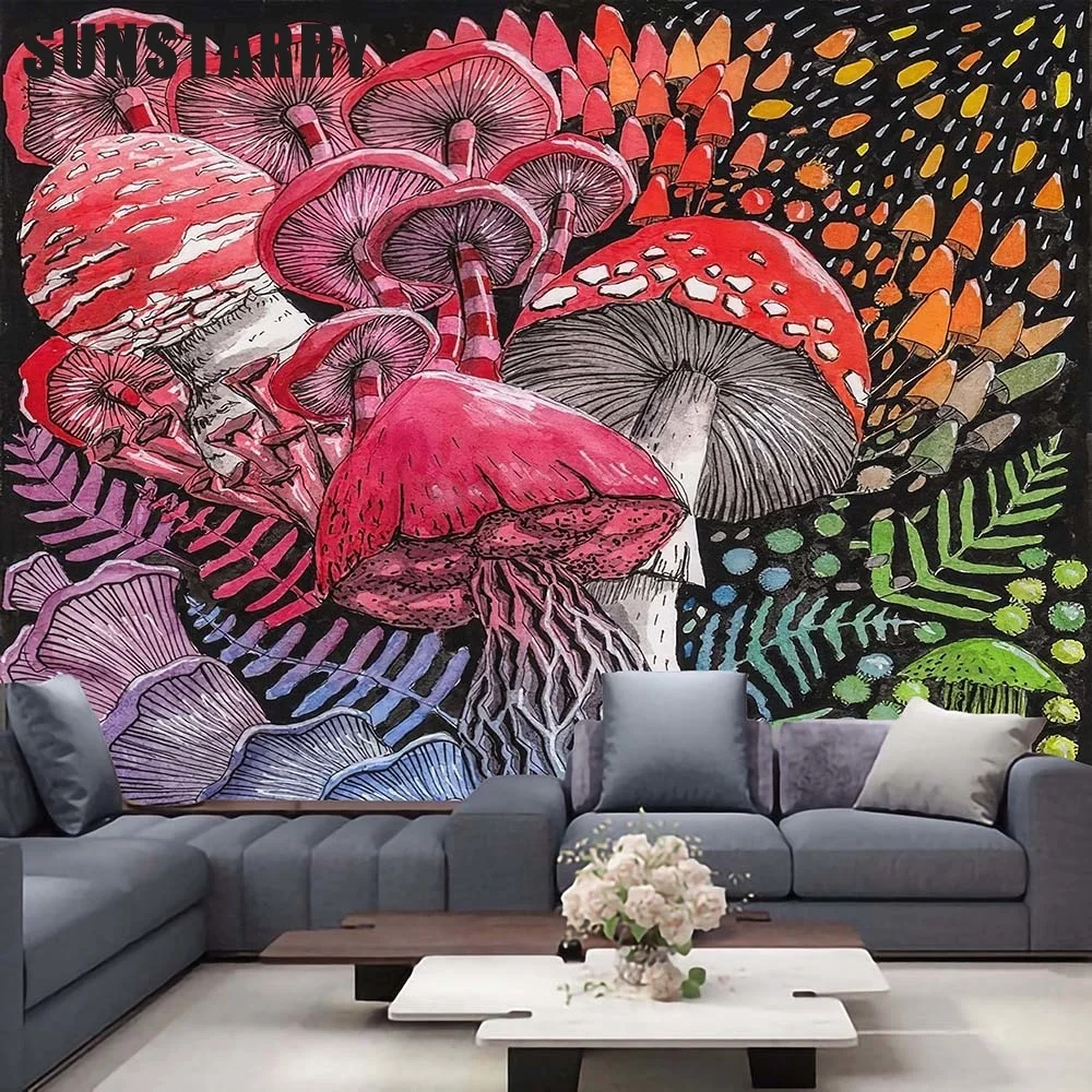 

Гобелен с фиолетовыми цыганскими грибами, индийская мандала, настенный богемный психоделический гобелен