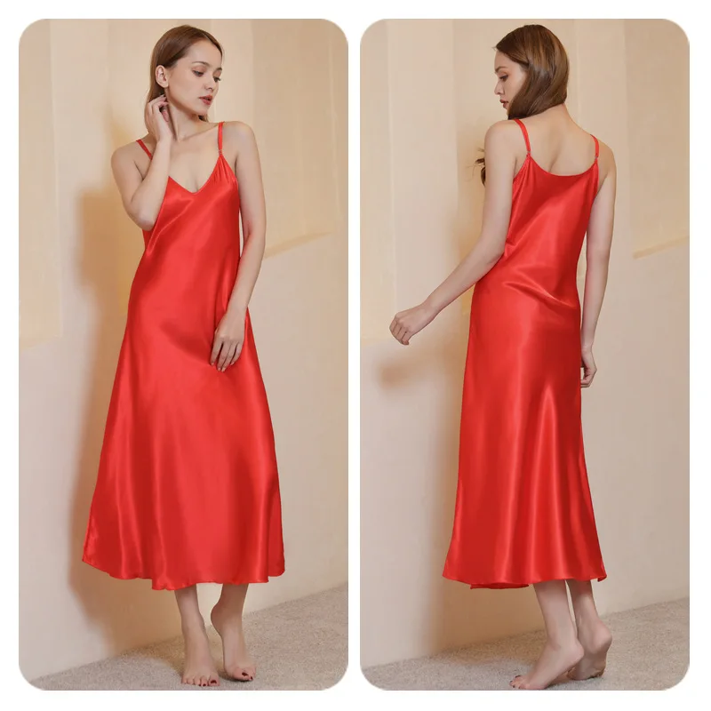 Women's Sleeveless Spaghetti Strap Satin Dress Cocktail Beach Evening Party V Neck Midi Dresses