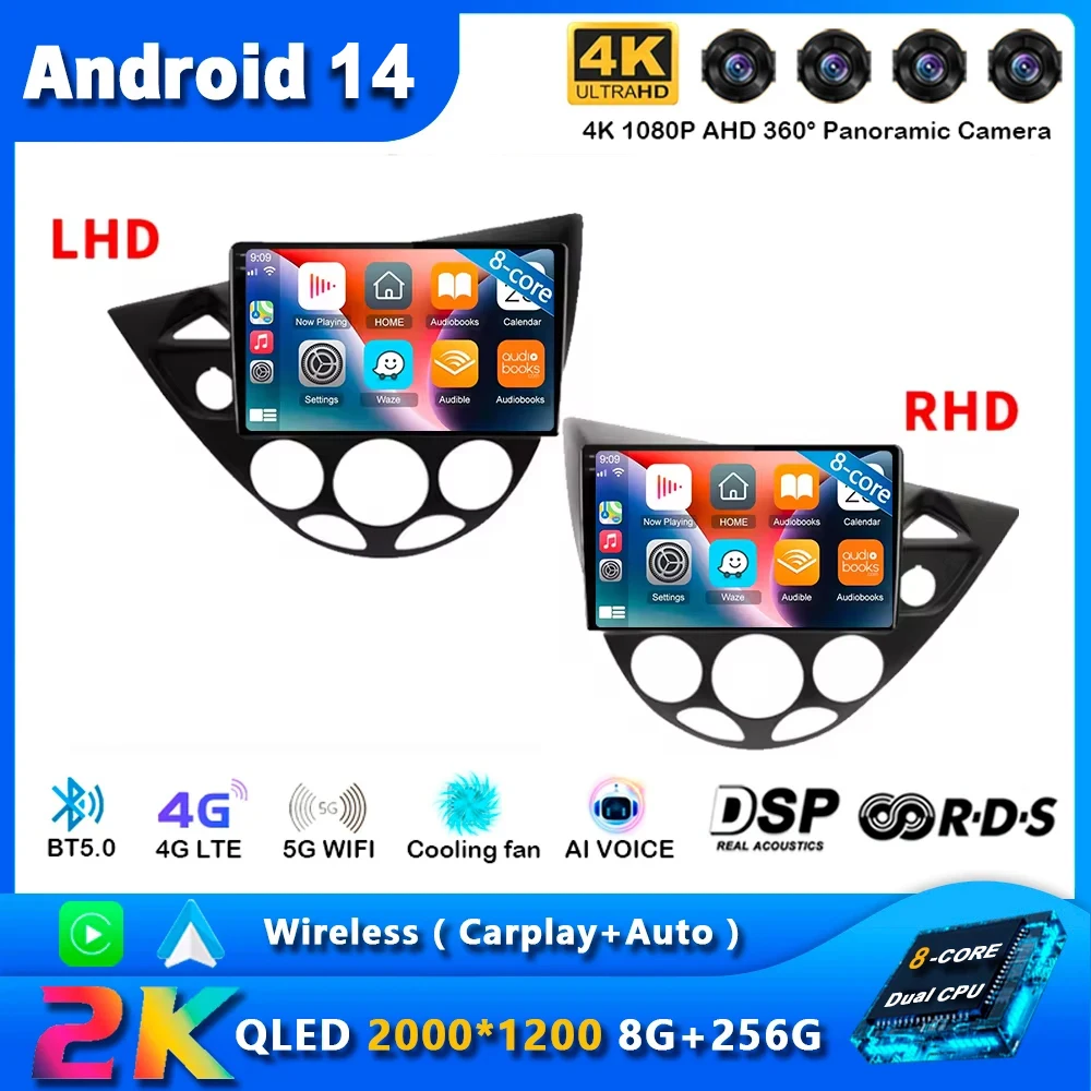 Android 14 для Ford Fiesta 1995-2001 Focus MK1 1998-2004 Автомобильный радиоприемник 2 Din Стерео Carplay