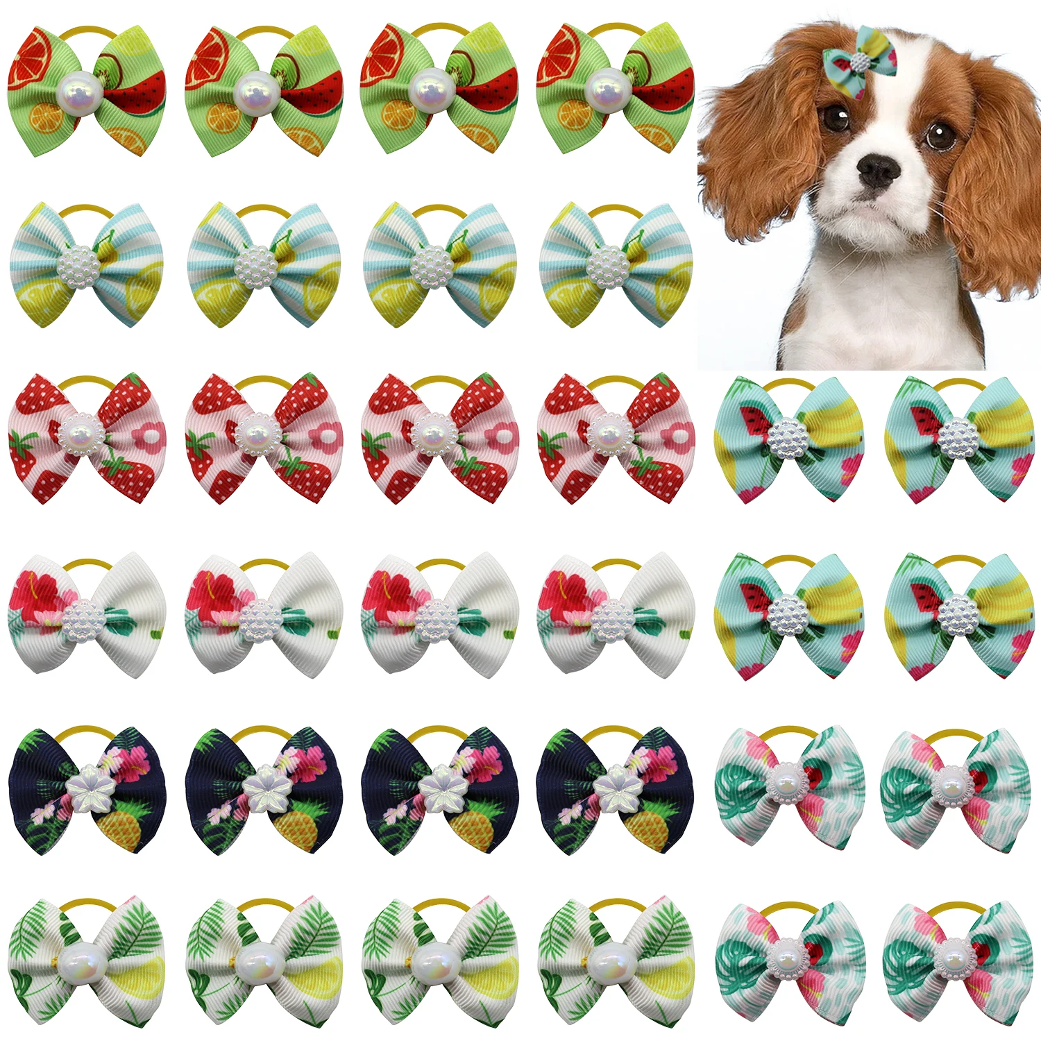 

50/100 Pcs Puppy Dog Grooming Accessories Summer Fruit Style Dog Hair Rubber Bands Pet Products for Dog Hair Accessories Bows