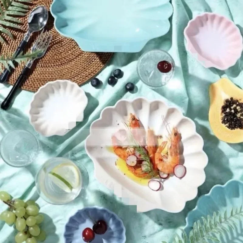 Тарелка в форме ракушки серия Французский цвет океана керамограничный фарфор