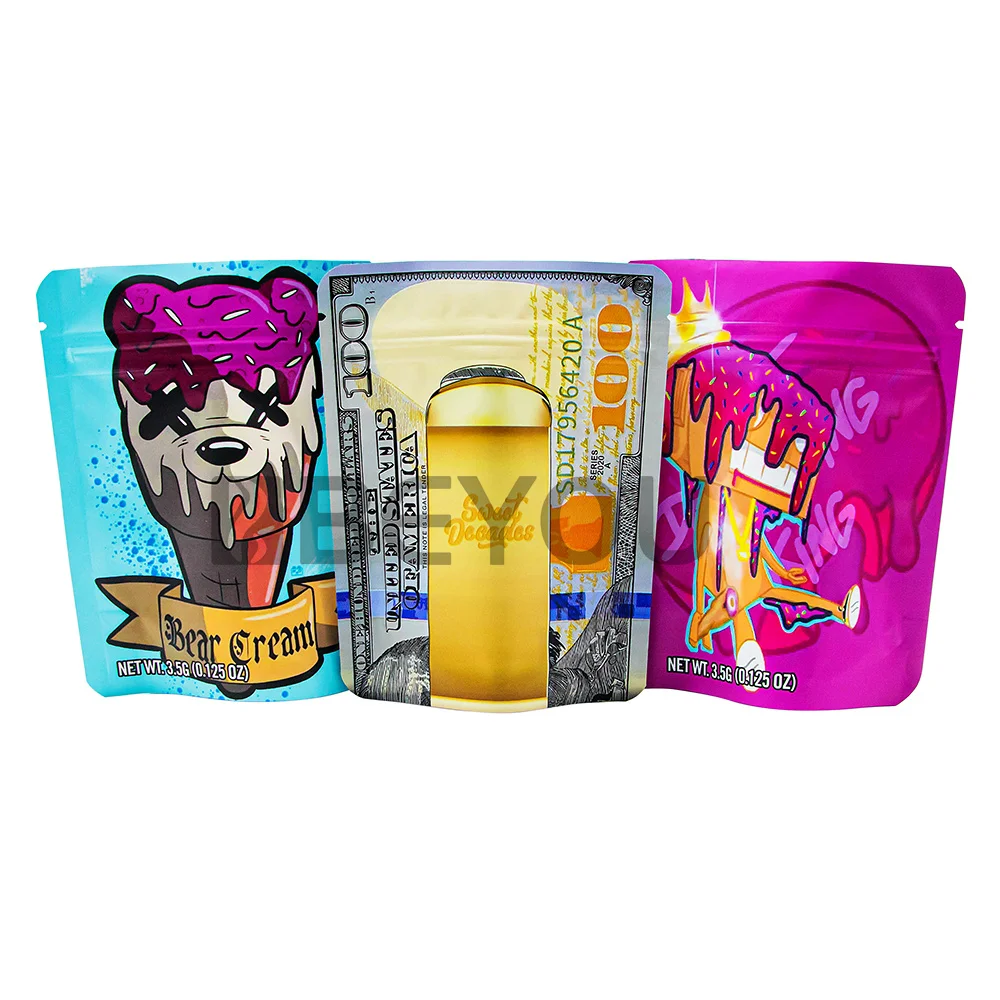 

Smellproof Mylar Bag 3.5g Empty Zipper Storage Sealed Aluminum Foil Plastic Standing Matte Container Reusable Packaging Custom