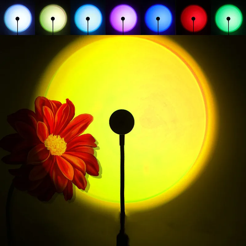 

7 Colors Sunset Lamp Usb Light Rainbow Projector Lamp Bedroom Atmosphere Night Light 14 Modes Photography Background Lights