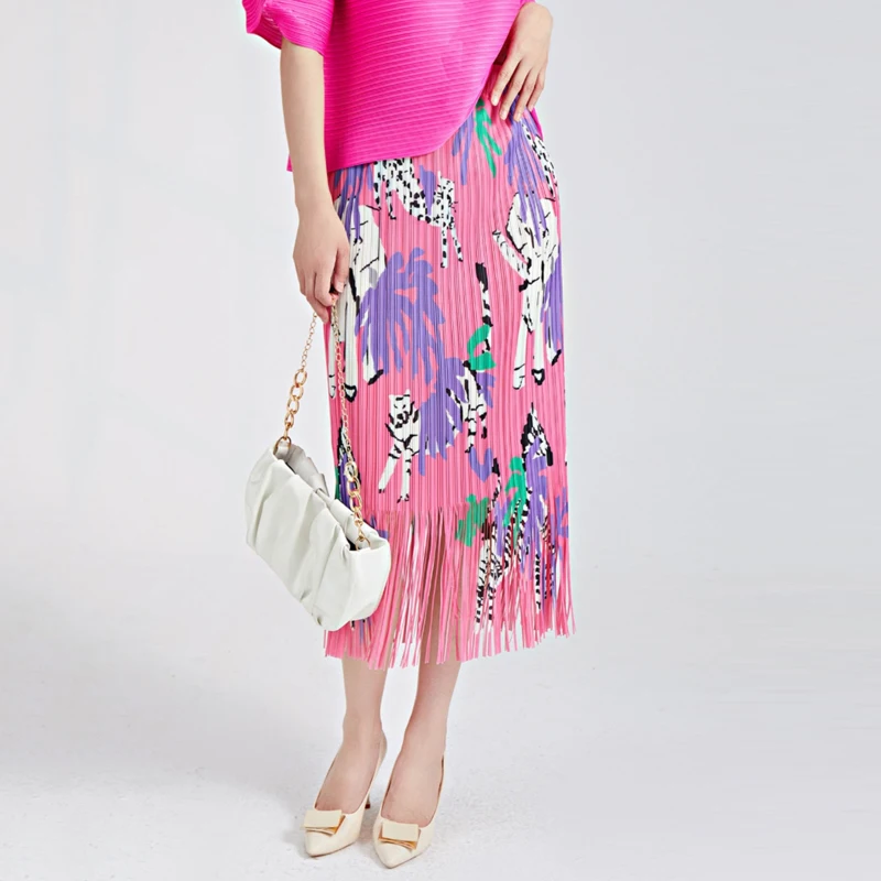 

Женская плиссированная юбка с цветочным принтом, Повседневная Свободная юбка средней длины с высокой эластичной талией