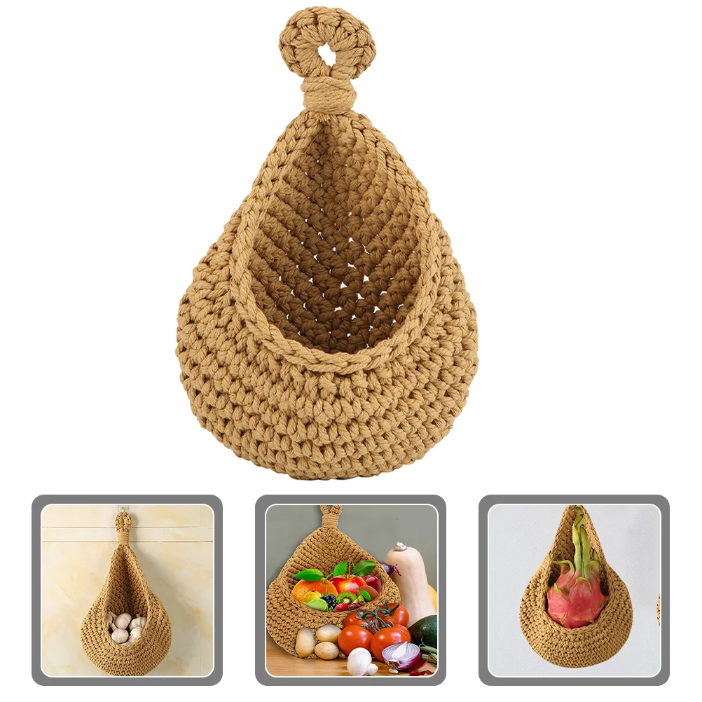 

Basket Fruit Hanging Wall Storage Vegetable Woven Rattan Onion Holder Bowl Bread Kitchen Weaving Planter Flower Teardrop