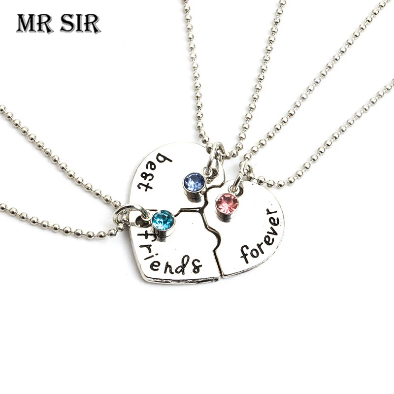 

3Pcs/ Set Best Friends Forever Pendant Necklace For Men Women Alloy Fashion Enamel Necklace Choker Party Jewelry Friendship Gift